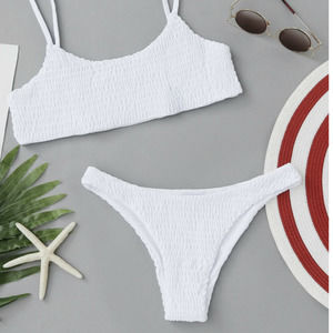 SHEIN White Ruched Cami Spaghetti Strap Bikini